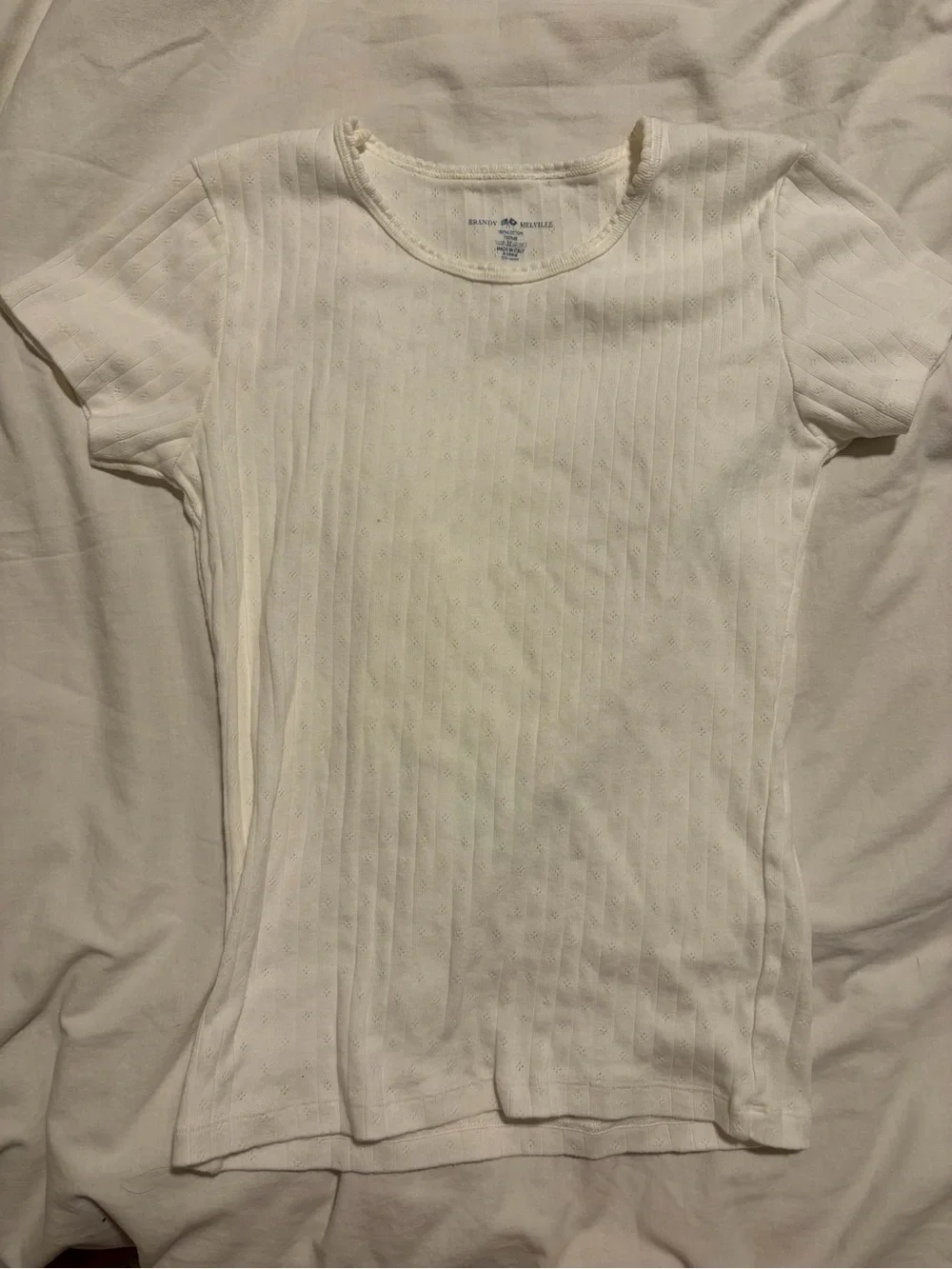 Brandy Melville White Short Sleeve Ribbed Tee - Picture 1 of 3